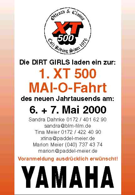 XT 500 Einladung Mai-O-Fahrt 2000
